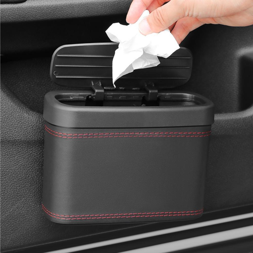 Leather Multi-functional Car Trash Bin Hanging Vehicle Garbage Dust Case Universal Backrest Storage Box Pressing Trash Can