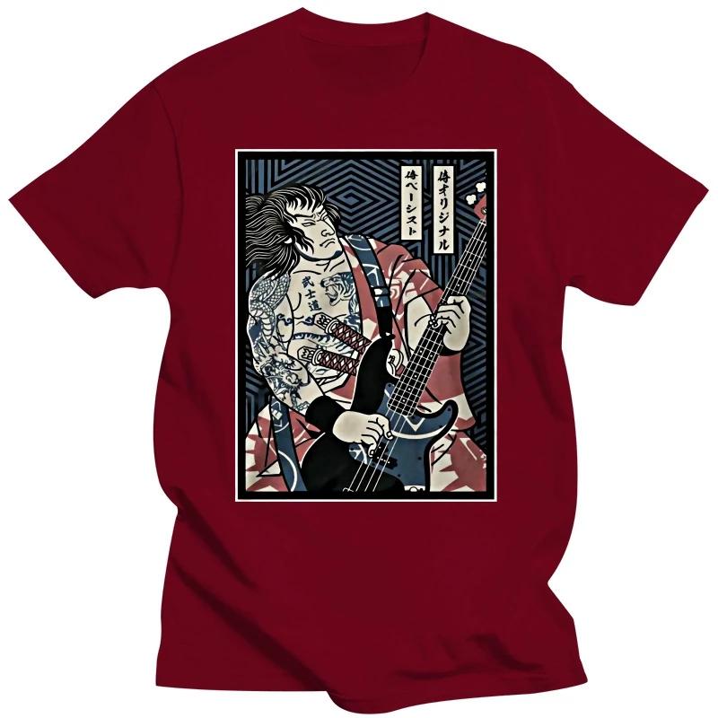 Japanese Samurai Guitar Graphic Tshirts Black Fashion Men Short-sleev Tee Male Shirt Fitness Tees Summer Oversized T-shirt