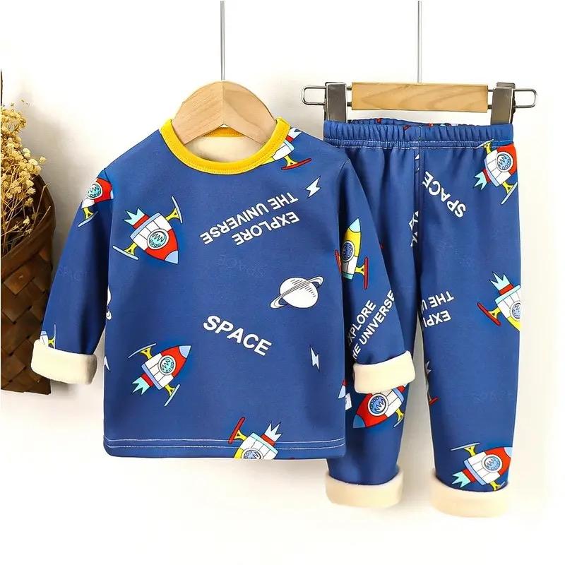 Children Padded Underwear Sets Autumn and Winter Long-Sleeved Autumn Clothes and Trousers Warm Boys and Girls Home Clothing