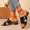 New Style Fashion Women's Gold Low Heels Sandals Women Summer Square Toe Thick Heeled Slippers Woman Plus Size 43 Outdoor Slides