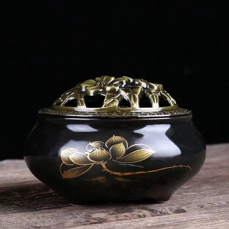 Celadon Ceramic Incense Burner for Home, Buddhist Supplies, Sandalwood Incense Path, Ice Crack Kiln Change Design.