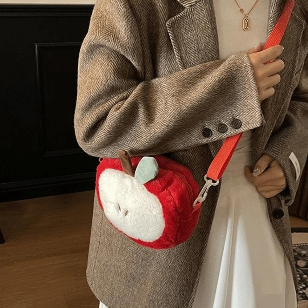 Soft Plush Crossbody Bag Red Small Mobile Phone Bag Kawaii Fruit Shoulder Bag Girls