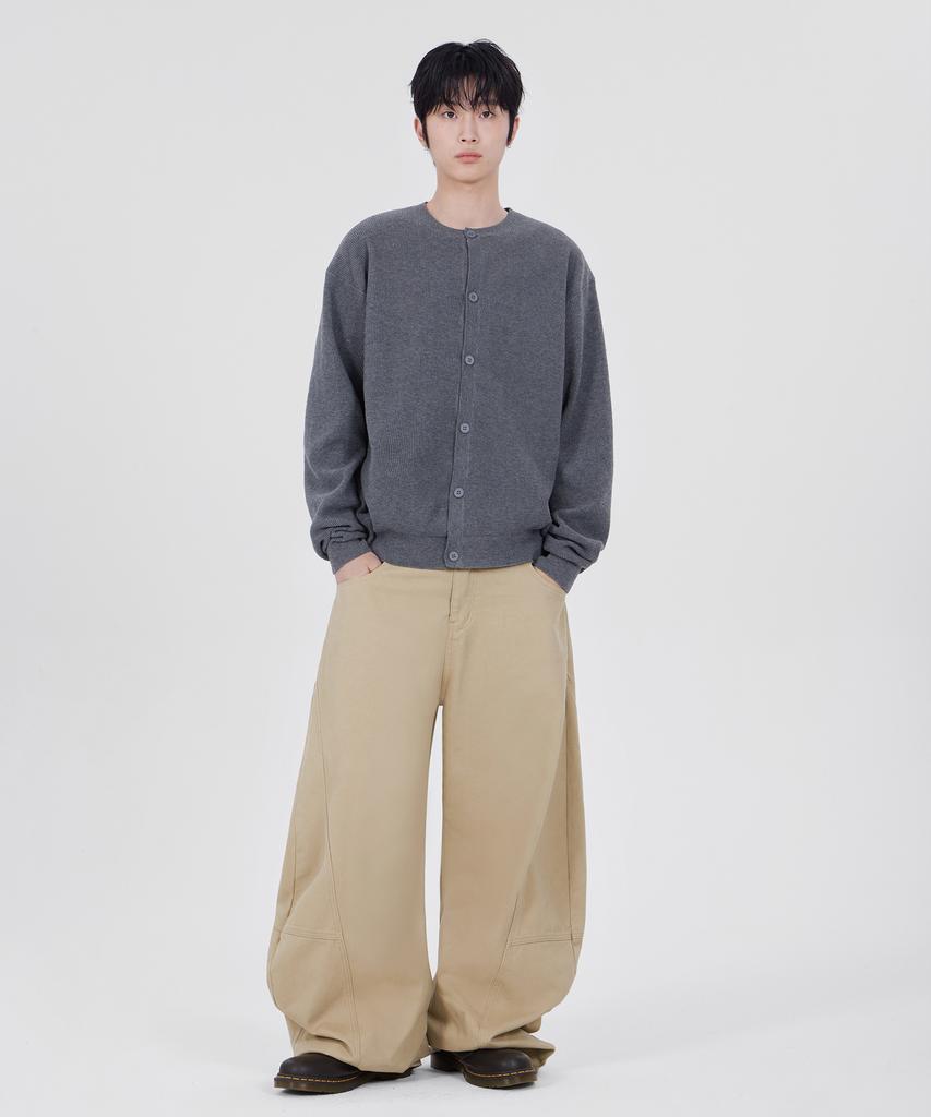GLW Curved Cut Wide Cotton Pants Beige