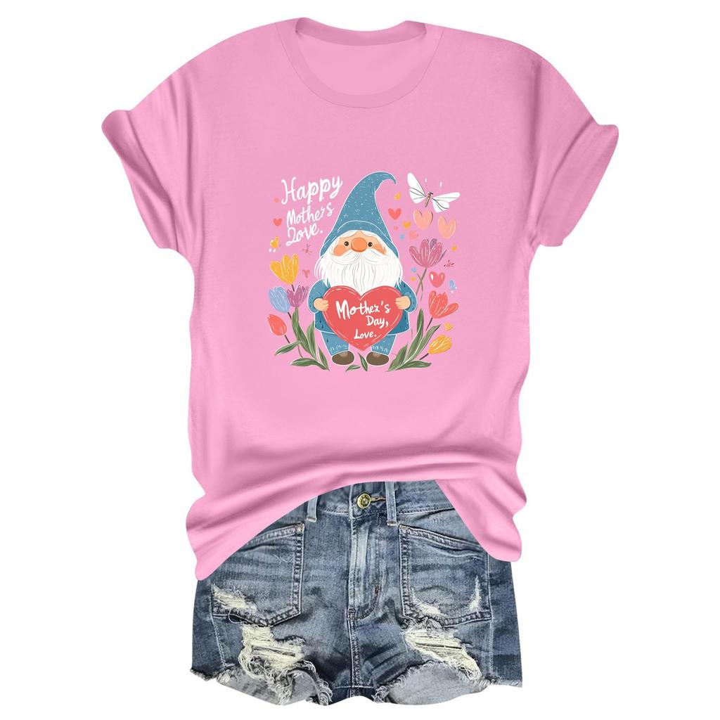 HAPPY MOTHER'S DAY LOVE Women's Casual Mother's Day Print Loose T-shirt Round Neck Pullover Short Sleeve Top