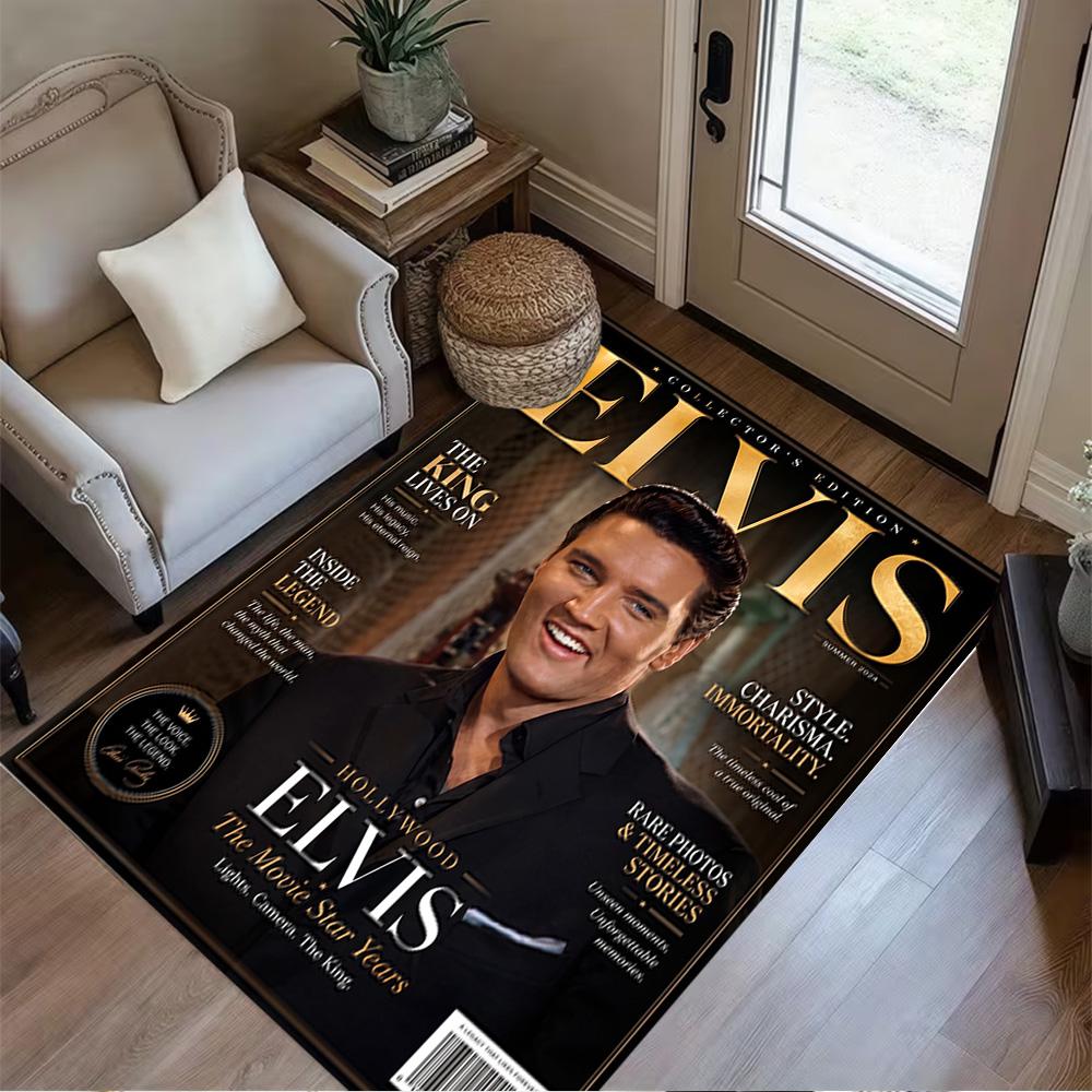 Elvis Presley Fan Quote Area Rug Suitable for Study room Entryway Game Room Playrooms Antislip Carpet Anime Office Decor Birthday/Christmas Gift