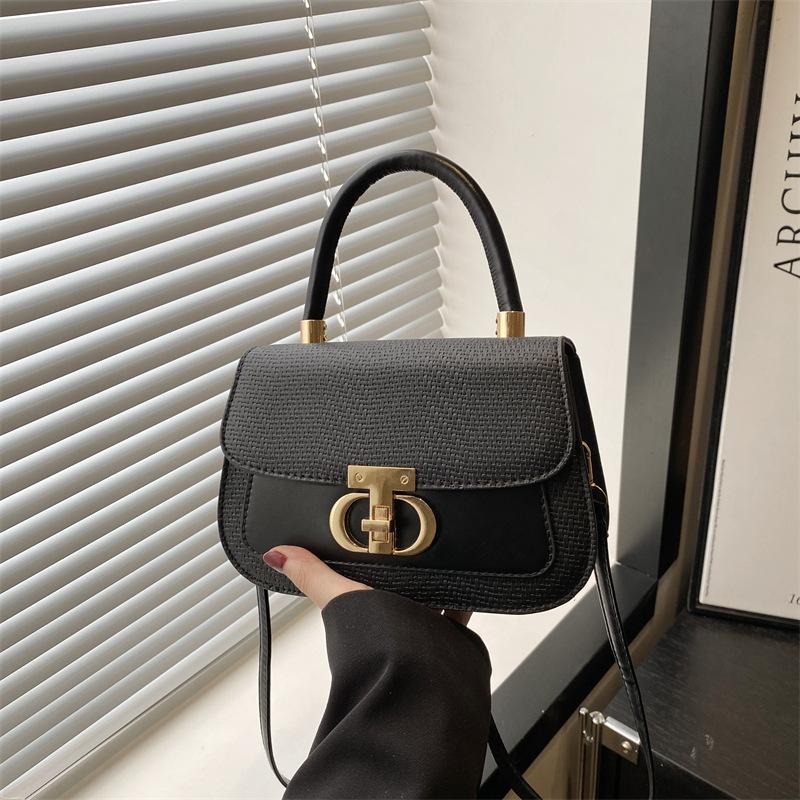 2025 New Large-capacity Foreign Style Splicing Popular Lock Fashionable Simple Handbag Versatile Shoulder Messenger Bag Bag