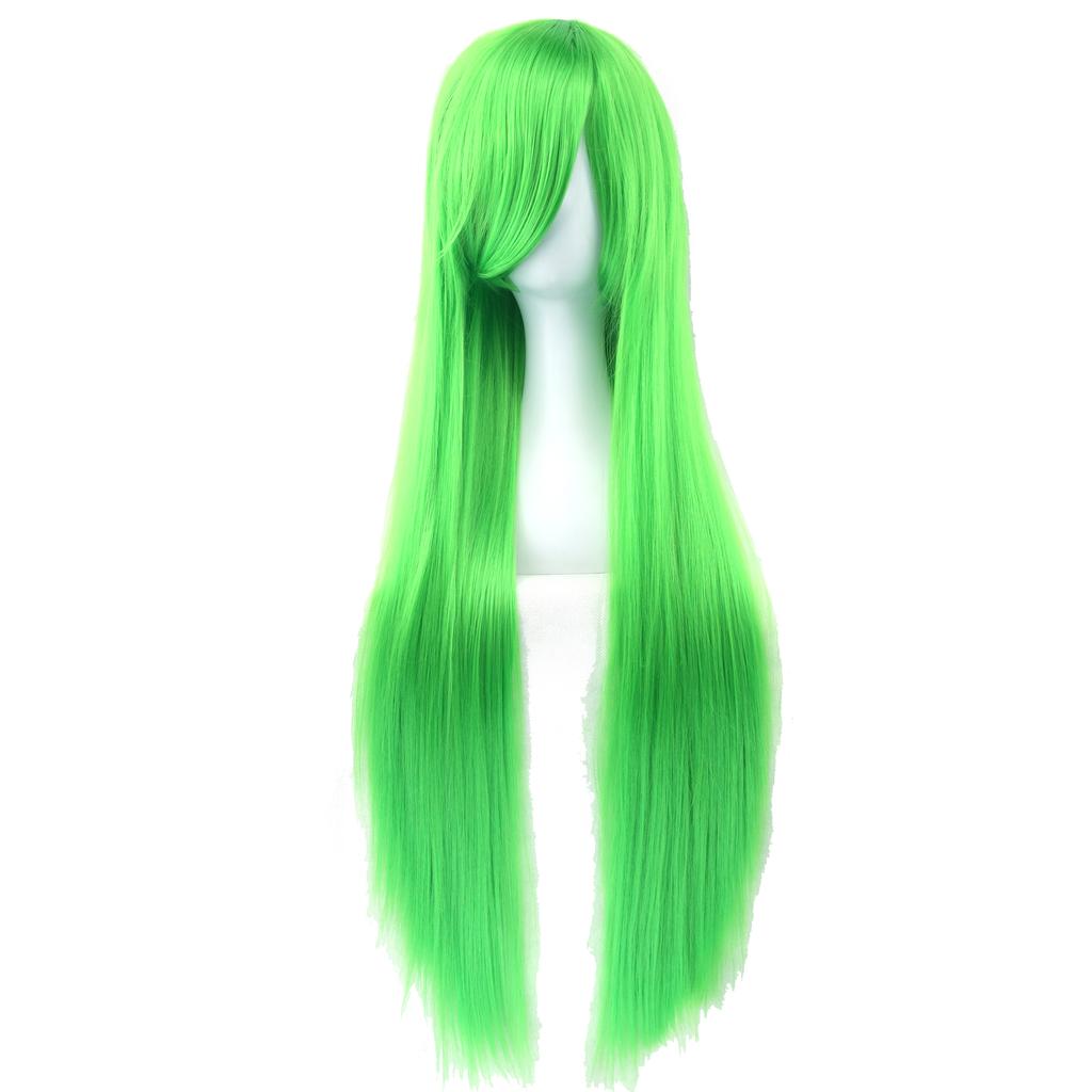 Synthetic Hair Bright Green Straight Long Wig Anime Cosplay Sothis Halloween Costume Mion Sonozaki Hair Wigs with Bangs
