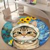 1PC Cat Sunflowers Office Round Area Rug, Mat Suitable ForOffice, Under Office Chairs Bedroom Living Room Home Decor, Room Deco