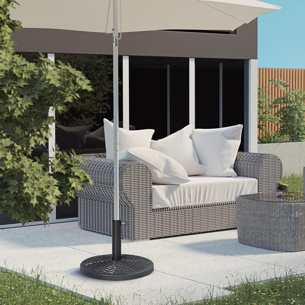 Concrete parasol base, parasol stand with steel tube, round parasol holder, for balcony, terrace, garden, black