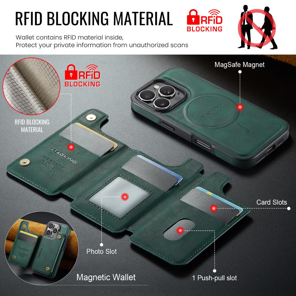 MAGKING K3 Series For iPhone 16 Pro Max Case Compatible with MagSafe Wallet PC+TPU+PU Phone Cover