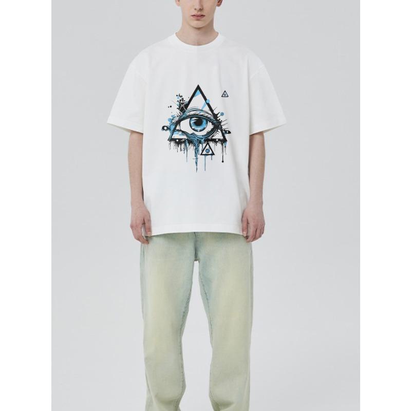 White T Shirt Men Streetwear All Seeing Eye Graphic Print Casual Loose Fit Top for Everyday Wear and Fashion Statements