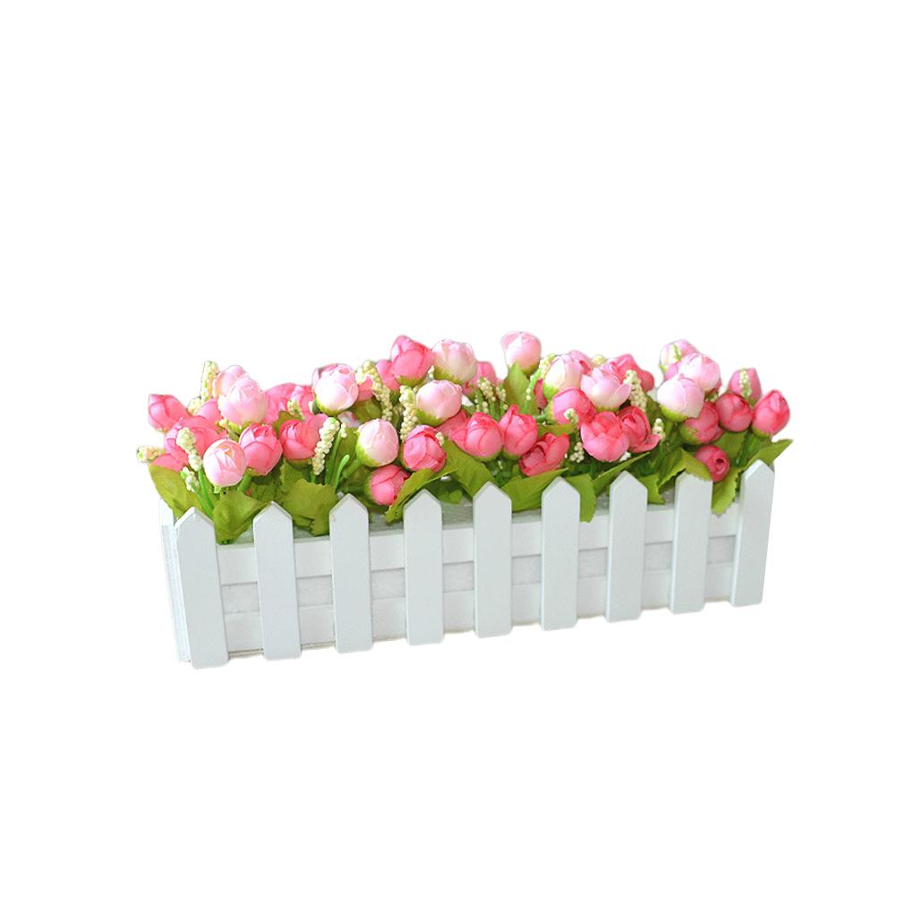 Kunstige blomsterplanter Gjerde Blomsterpotte Plantebeholder Plantekasse Blandet farge for Kontor Midtstykke Arrangement
