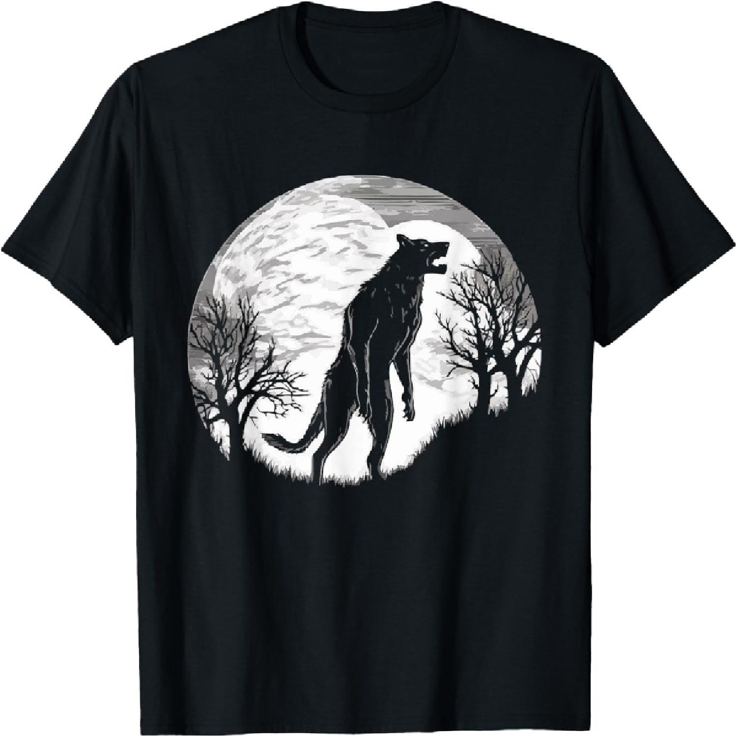 Werewolf Howling Moon Spooky Vintage Graphic Men Women Kids T-Shirt S