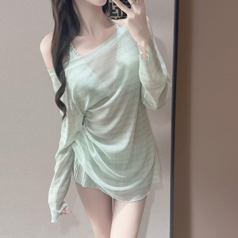 Pure Desire Lazy Style Hot Girl Blouse Bikini Split Three-piece Sexy Long-sleeved Swimming Suit Female