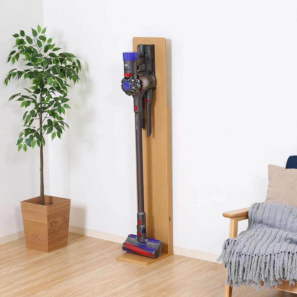 Fuji Boeki Cleaner Stand Vacuum Cleaner Storage Width 24cm Natural Wood Compatible with Dyson Series 99746