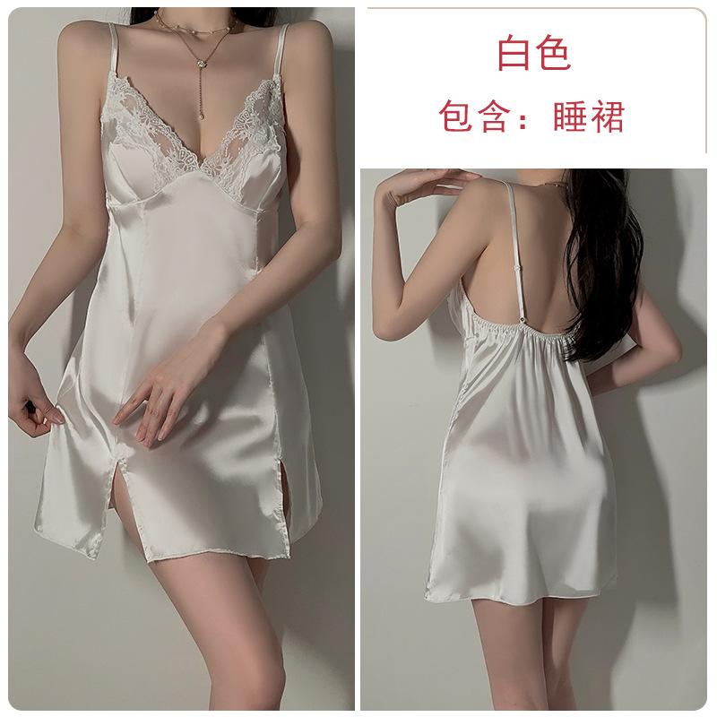 Women's Lace Deep V Slit Sleep Dress with Robe Lounge Set