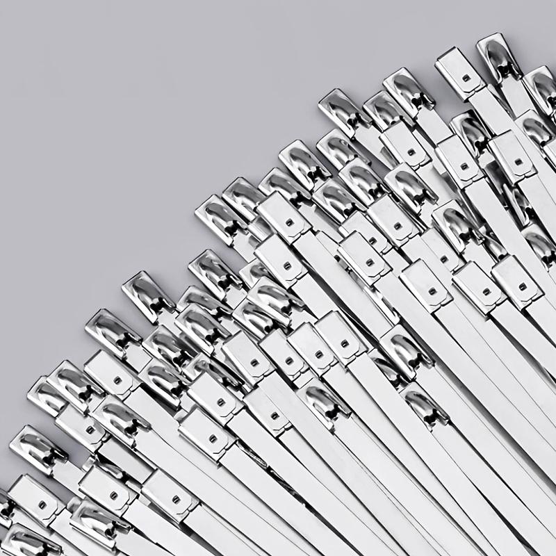 100PC/Bag 201 Stainless Steel Cable Tie Self-locking Bundling Wire and Cable Strap Heavy Duty Rust-proof Outdoor Fence