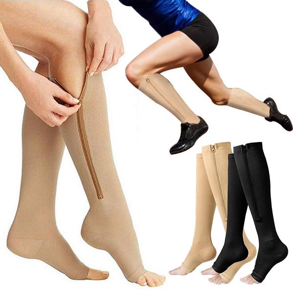 Unisex Toeless Compression Socks Side Zip Up Knee High Socks Prevention Socks