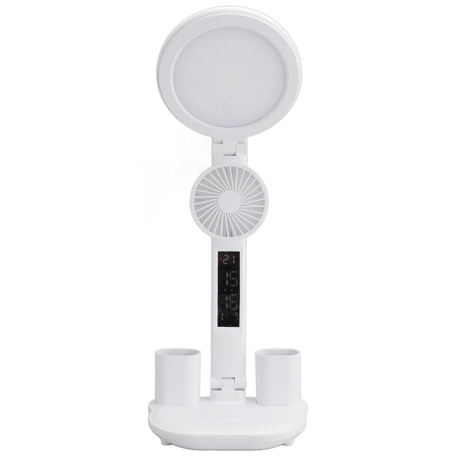 

LED Desk Lamp with Fan 2 Pen Holder 2000mAh USB Rechargeable Digital Display Adjustable Foldable