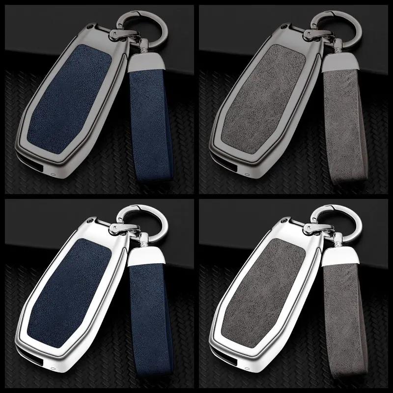 Interior Mouldings Leather Car Metal Key Case Cover For Ford Focus Fusion Mk2 Mk7 Explorer Ranger Uncut Blank HU101 Blade Key Ch