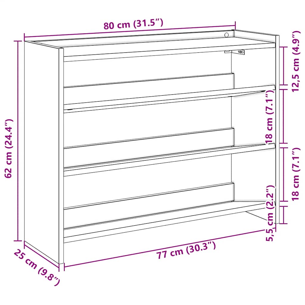 Shoe Rack Concrete Grey 80 x 25 x 62 cm Particleboard