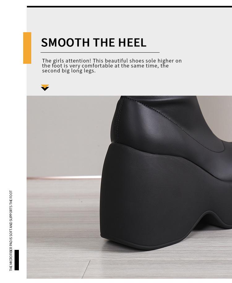 Stivaletti alla caviglia in pelle con plateau a zeppa suola spessa punta quadrata Donna 2022