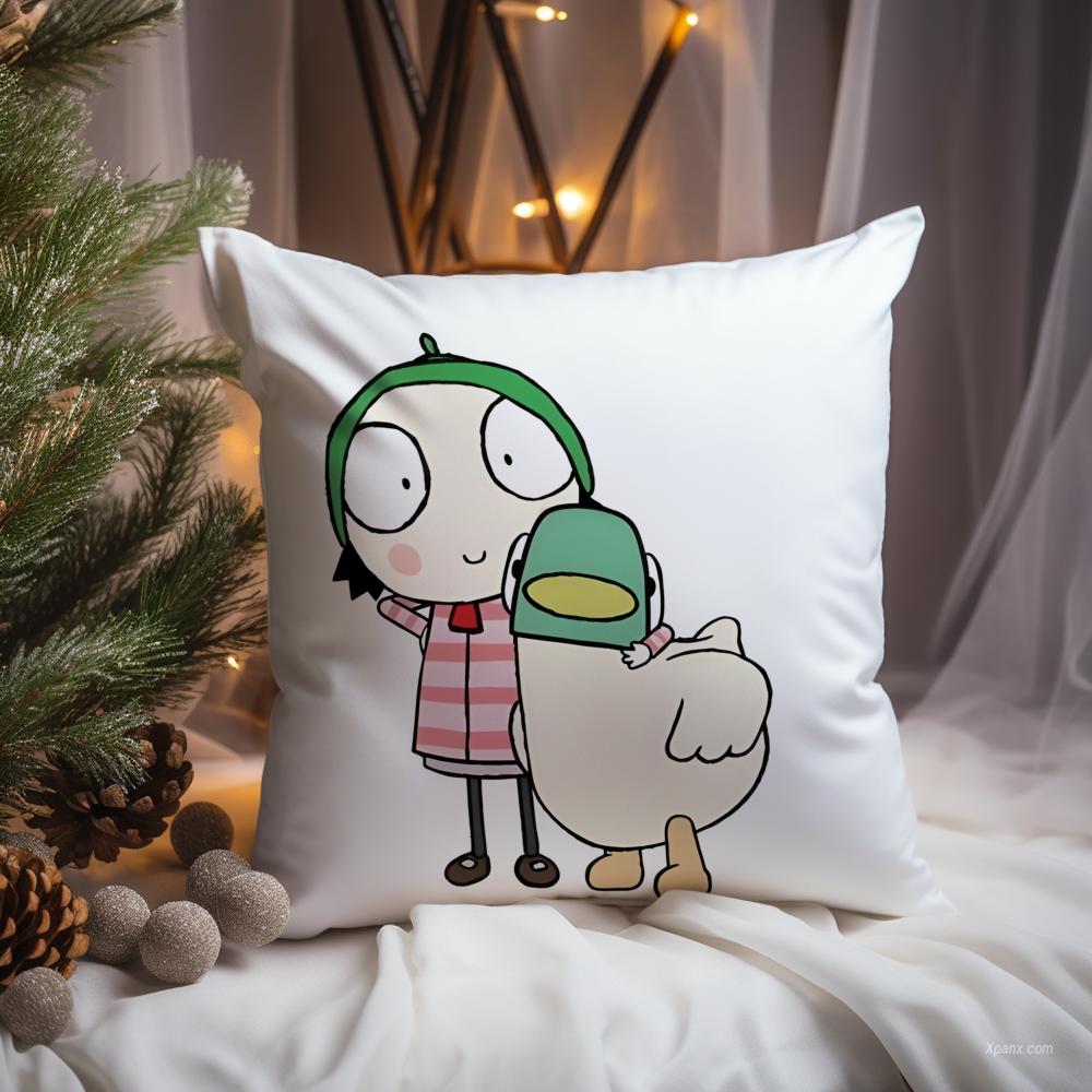 

cute Sarah and Duck Cushion Cover Premium Comfort Reversible Pillow Cove -Two in One Design for Any Room & Car Interior 12x12Inch