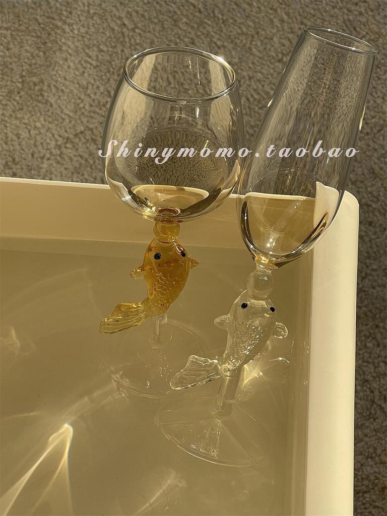Fish Handle Glass Wine Goblet Glass Cup Champagne Coupes Water Tumbler 300ml