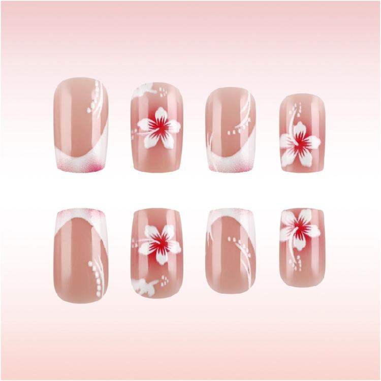 24Pcs Square Fake Nail Press On Nail Artificial Nail False Nail Glues On Nail with Flower Designs French Nail Tips