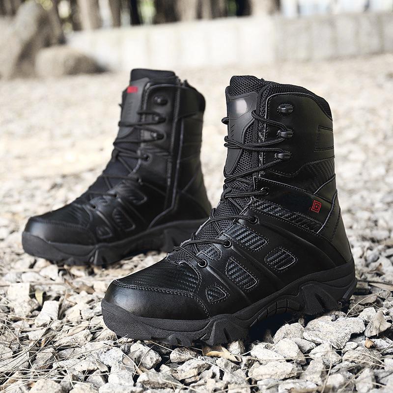 Men Military Boots Solid Color Lace Up Tactical Boots Leather High Top Men Boots Size 39-47
