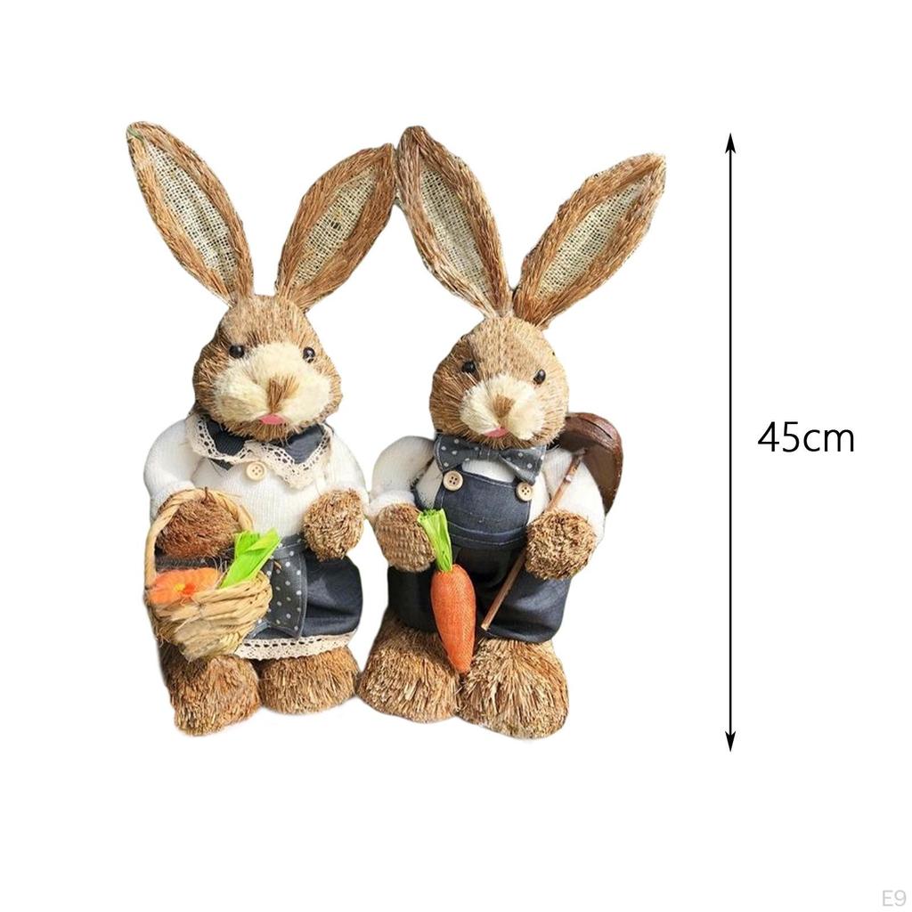 1 Pair Artificial Woven Figures Animal Model Sculpture Standing Statue Doll for Office Easter