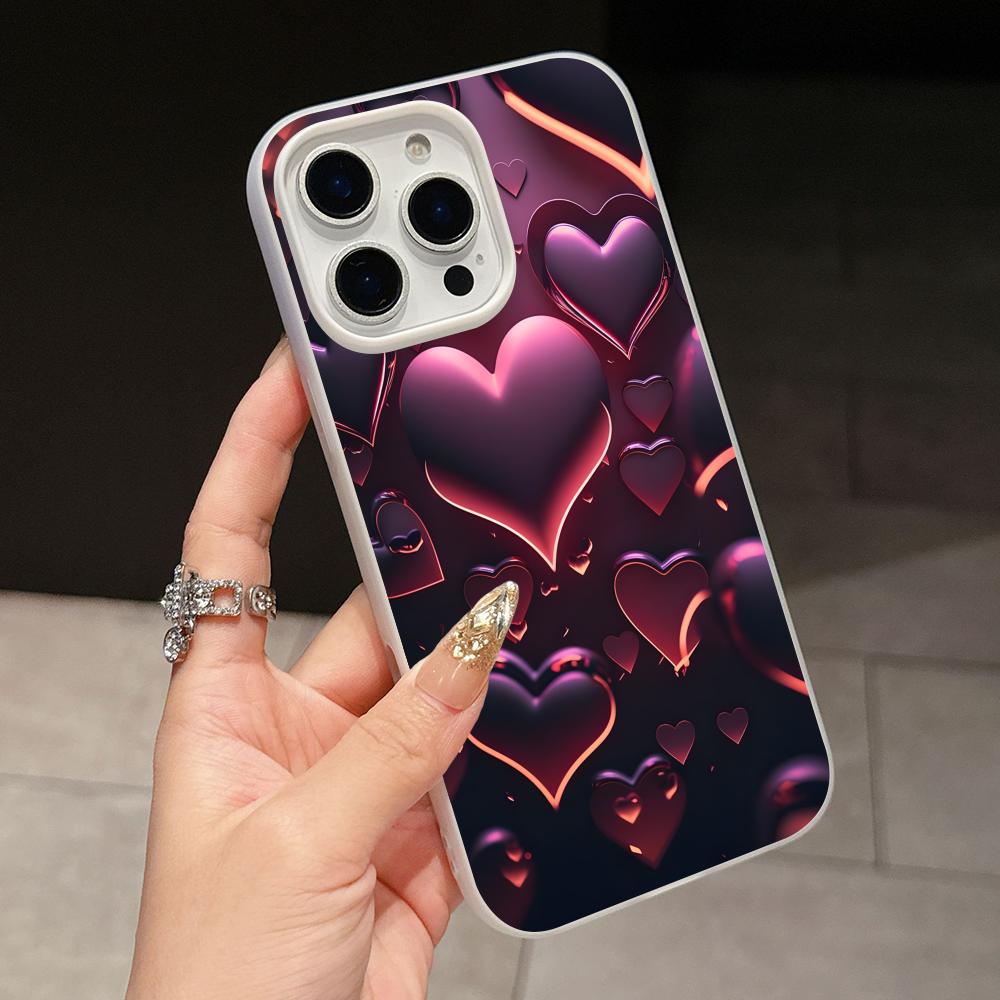 Y2K Glowing Hearts Jelly Double Layer White Mobile Phone Case for iPhone 17 16 15 14 13 12 11 Air Pro Max Plus Protective