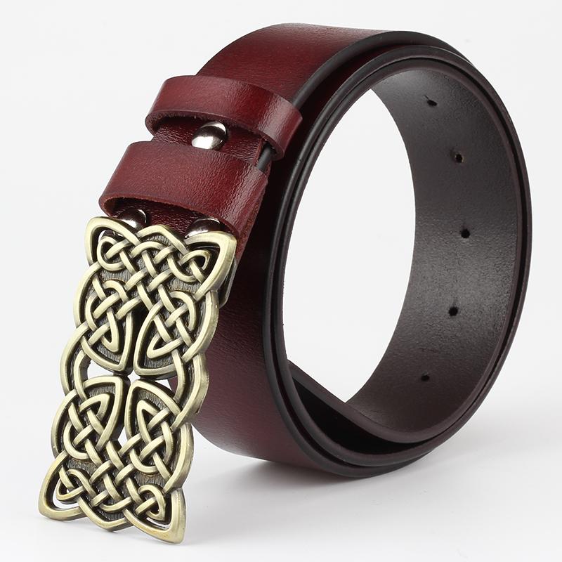 Fashion Women Belt Retro Celtic Knot Design Metal Pin Buckle Genuine Cowskin Leather Waistband Decorative Lady Gifts