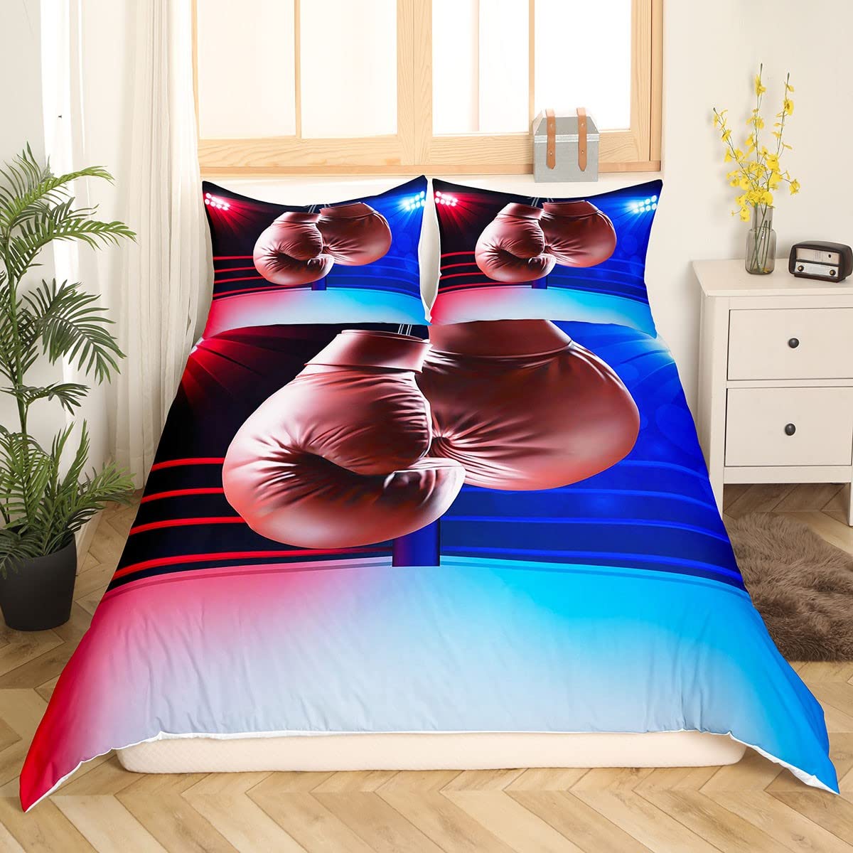 

Король Боксу Королева Підковдра Набір Постільної Білизни для Геймерів та Любителів Змагальних Видів Спорту Галактика Яскрава Барвиста Підковдра Поліестерова Наволочка для Ковдри EU single(135x200cm)