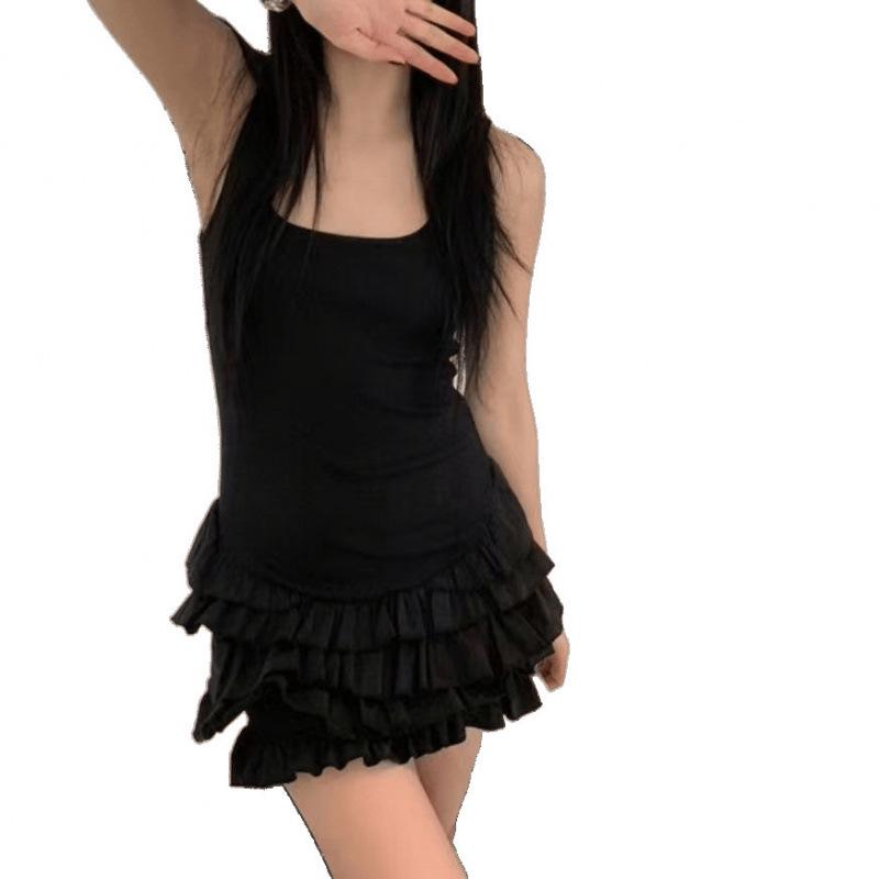 Sweet White A-Line Spaghetti Strap Dress - Summer Ruffle Skirt, Ballet Style, Slimming Waist