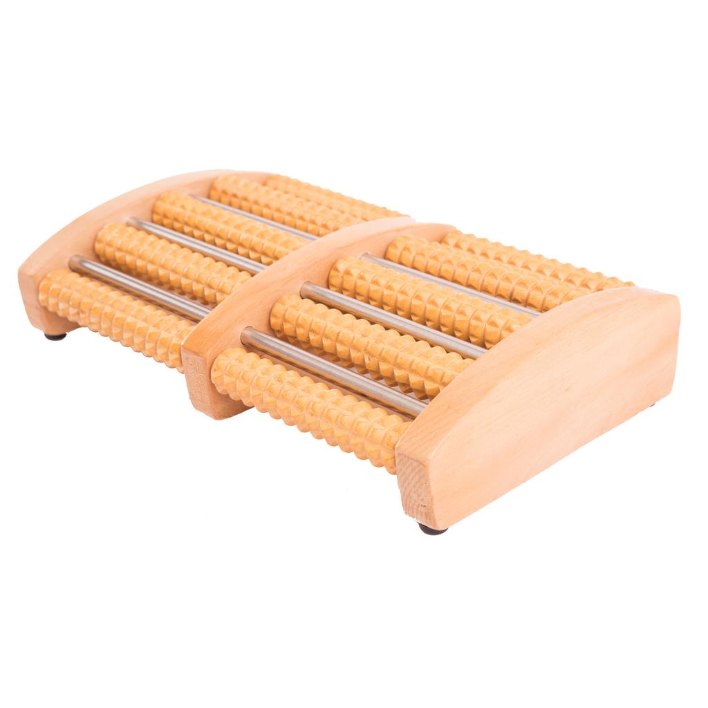 Promise thickened large non-slip solid wood roller rubbing sole massager, five rows of plastic sole foot rows
