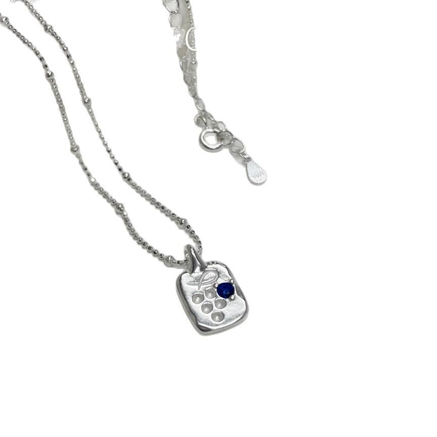 Su Chuang S925 Sterling Silver Grape Square Pendant Necklace with Blue Zirconia for Women, Korean Elegant Design.