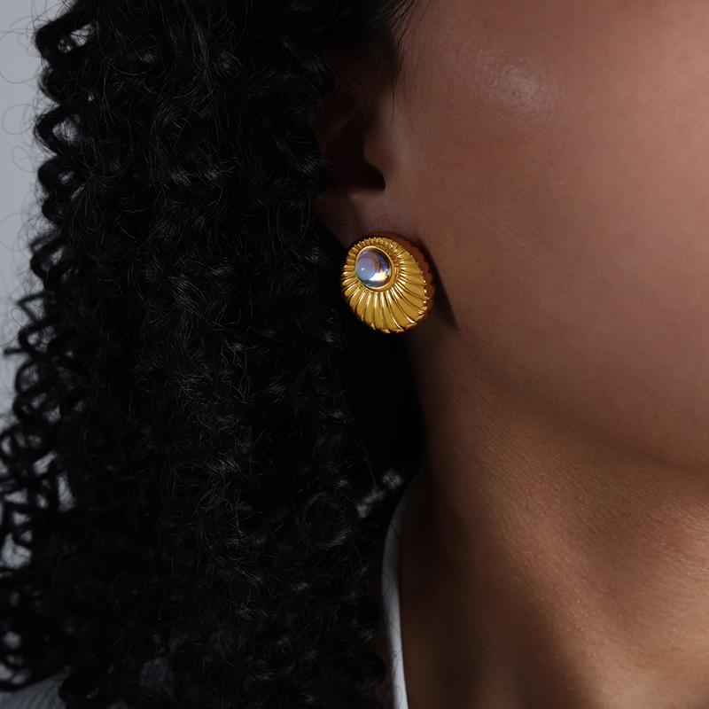 

Серьги-пусеты из лунного камня и искусственного жемчуга - Титановая сталь, Темпераментный стиль