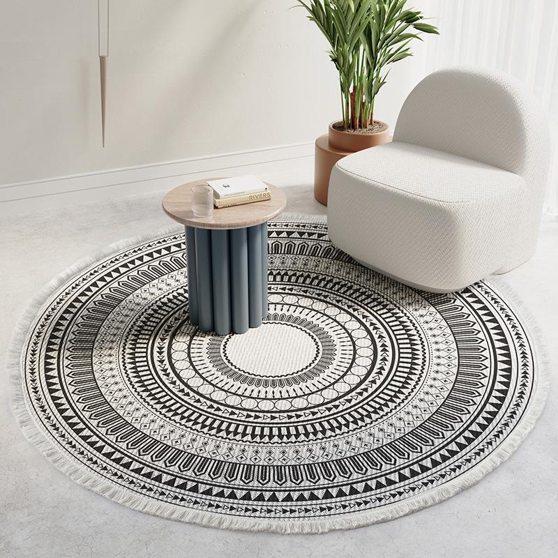 Boho Round Carpet Rugs for Living Room Ethnic Mandala Tassel Carpet Bedroom Floor Mat Cotton Linen Large Muslim Prayer Rugs