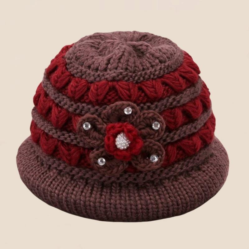 Winter New Middle-aged and Elderly Mothers' Hats with Velvet and Thickening Grandma Pullover Hats with Ear Protection and Warm Knitted Woolen Hats