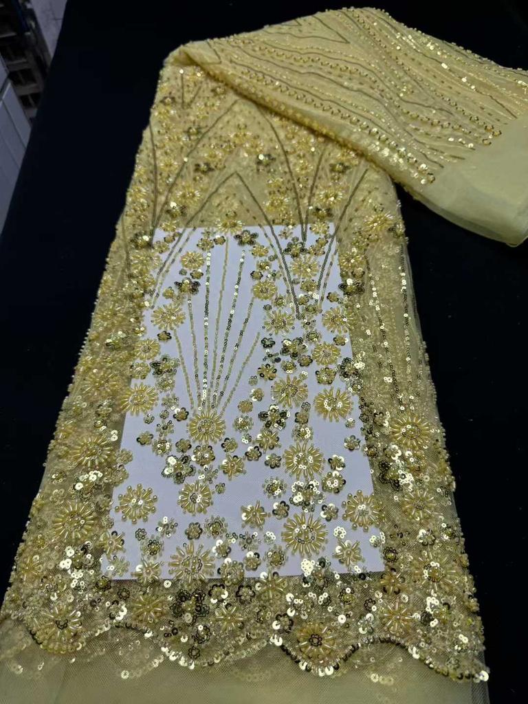 African Lace Fabrics 2026 High Quality Lace French Nigerian Sequins Beaded Tulle Lace Fabric Ladies For Party Dresses 5 Yards