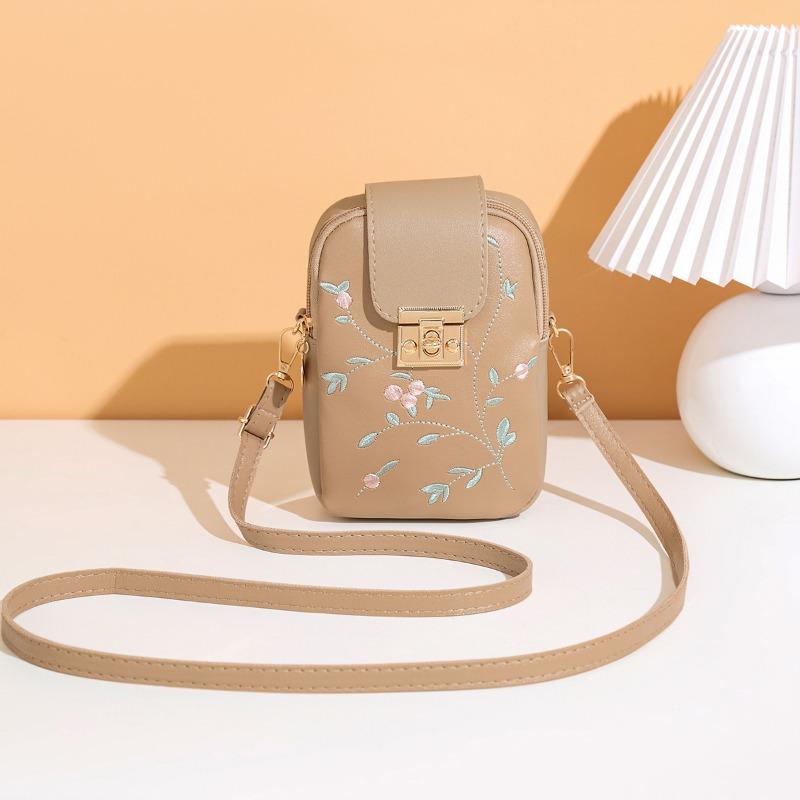 

Women s bags trendy fashion casual versatile embroidered lock zipper shoulder vertical mobile phone bag messenger bag абрикосовый