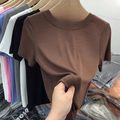Summer 2025 Women's Slim Fit Round Neck Short Sleeve T-Shirt - Versatile Solid Color Top