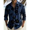 Herrenbluse mit Blumenprint, langen Ärmeln und Kragen für Urlaub und Freizeit, Strandreise-Trend, Herrenbekleidung