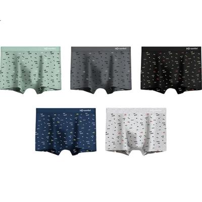 Hodo Men's Underwear, 7A Antibacterial, 40S Combed Cotton, Spandex Elastic Printed Boxer Briefs, 5-Pack