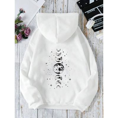 Nieuwe Hoodies met Verschillende Maanprints, Voor- en Achterkant Bedrukte Hoodies Dameskleding High Street