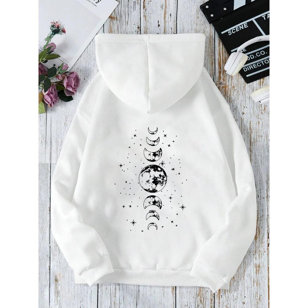 New Hoodies with Different Moon Prints, Front and Back Printed Hoodies Women's Clothing High Street