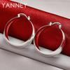 S925 Sterling Silver Glossy Geometric Round Hoop Earrings for Women Wedding Fashion Jewelry Accessories Girlfriend Gifts