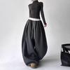 Spring and Autumn Simple Sports Style Contrasting Colors Double Waist Drawstring Casual Pants Women's Gray Loose Straight Wide-leg Pants