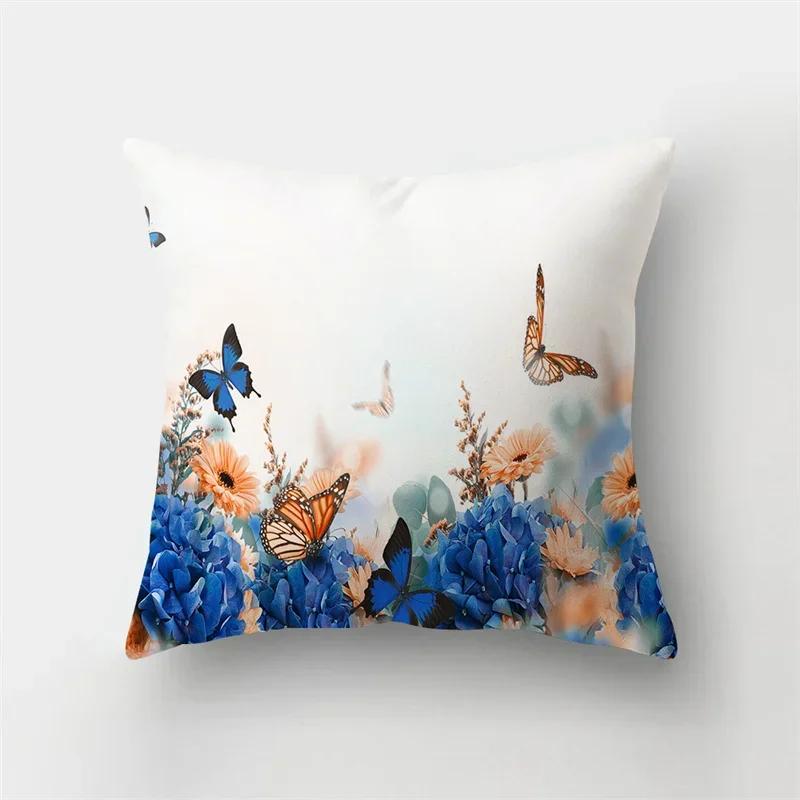 Colorful Butterfly Plant Printing Pattern Cushion Cover for Home Living Room Sofa Office Decoration Throw Pillow